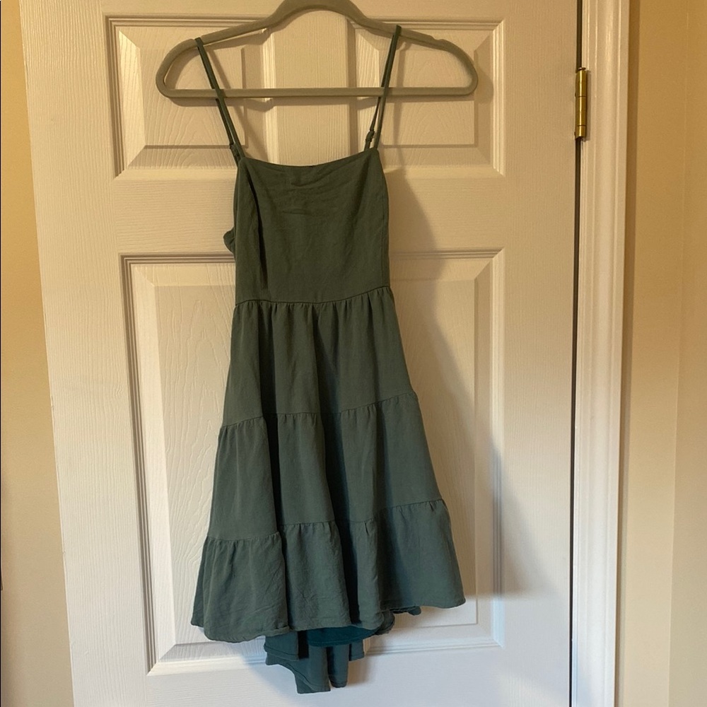 Lulu’s Make a Day of It Green Cutout Tiered Mini Dress
